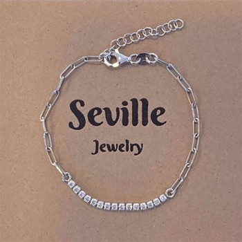 Armbånd med aflange led og hvide zirkonia i sterling sølv fra Seville